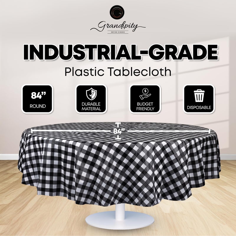 Grandipity Black Gingham Checkered Plastic Table Cloth Disposable (6 Pk) 84in Round Tablecloth Premium Party Table Cloths Disposable - Perfect Table Cloth Round Cover for Any Table Up to 6 Feet - Image 2